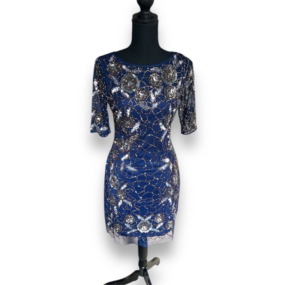 Aidan Mattox Beaded and Sequin Floral Cocktail Dress